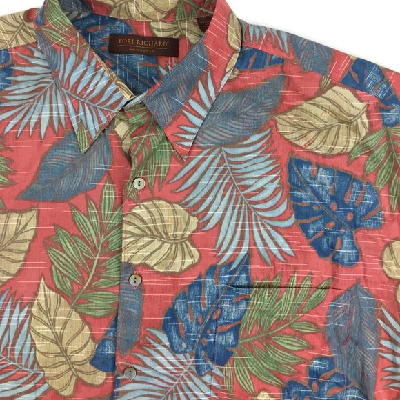 Tori Richard Cotton Lawn Hawaiian Shirt XL Leaves - Picture 5 of 8